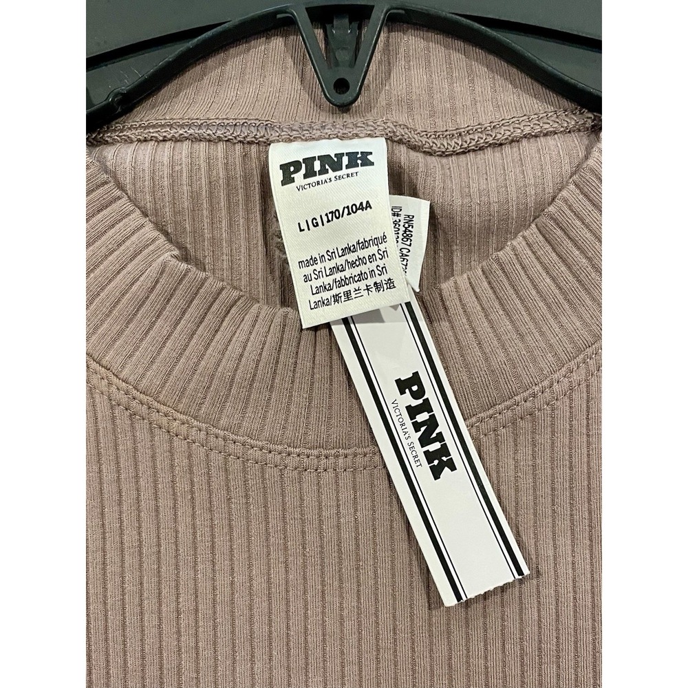 NEW Pink Victoria's Secret Size Large L Stretch Sexy Dress Brown Rib LS Lounge - Picture 7 of 11